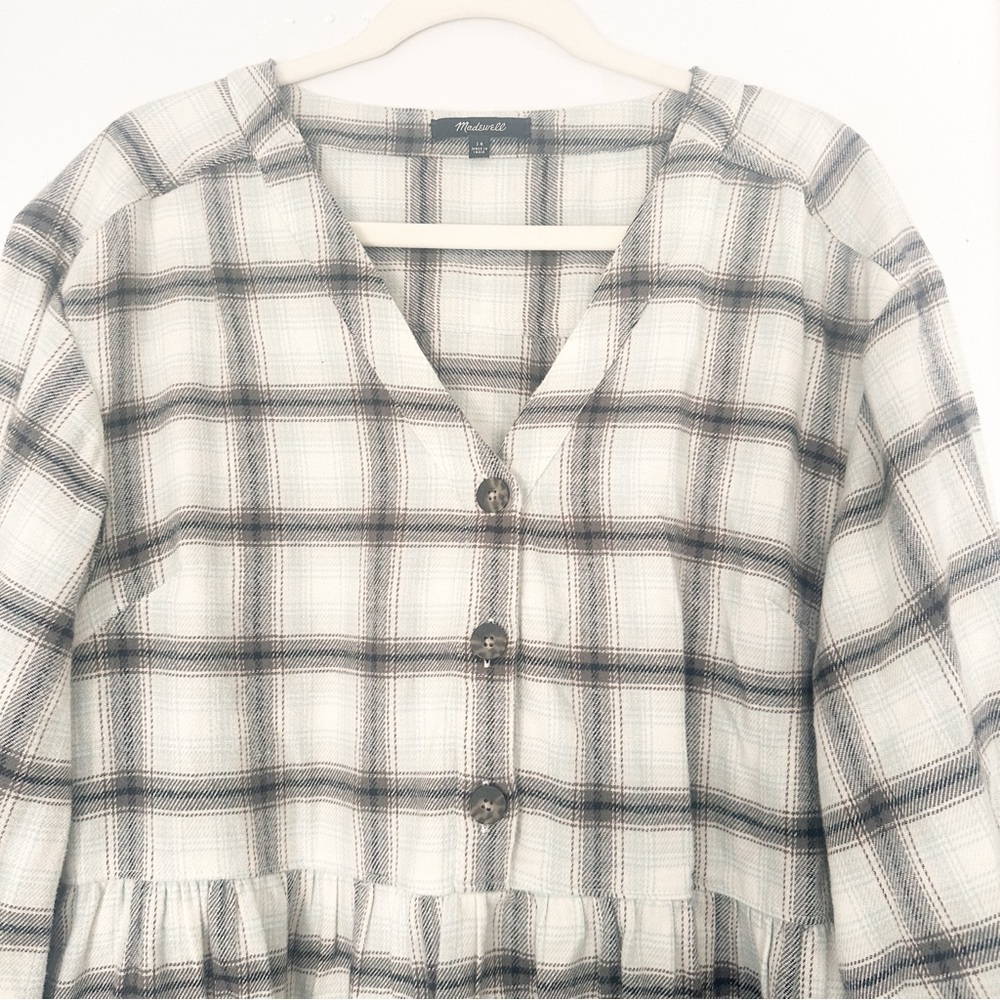 Madewell Flannel Button-Front Cotton Midi Dress Celestial Blue 14 - Picture 5 of 11